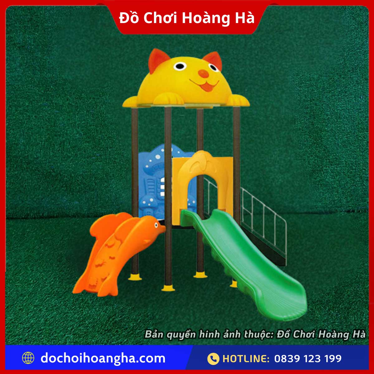 Nhà chòi cầu trượt ngoài trời 1 khối mái Mèo máng đơn