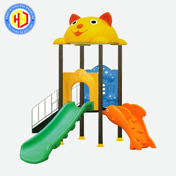 Nhà Chòi Cầu Trượt Ngoài Trời 1 Khối Mái Mèo Máng Đơn