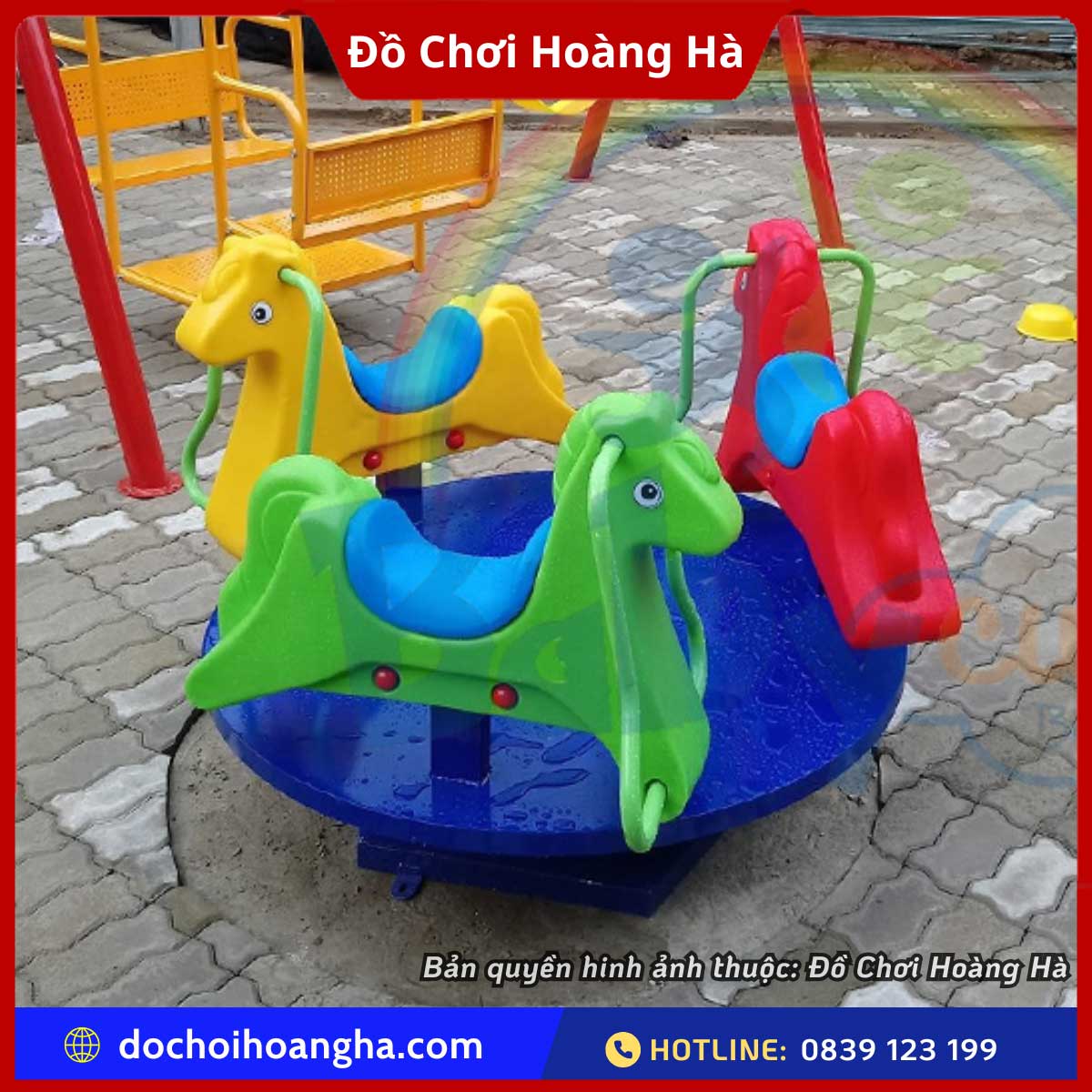 Không gian sử dụng mâm quay mầm non 3 con ngựa nhựa nhập khẩu